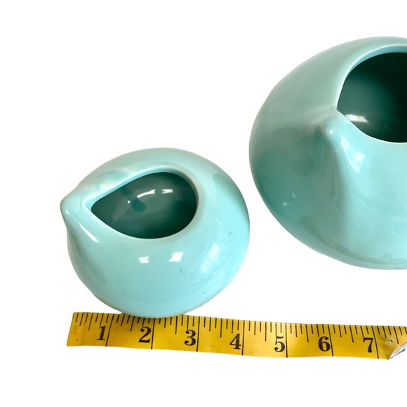 Pair Blue Vases Teardrop Post Modern Robins Egg Blue Turquoise Blue Set of 2 - Picture 4 of 6